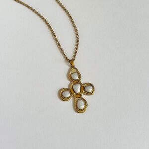Gold White Avant Garde Cross Necklace